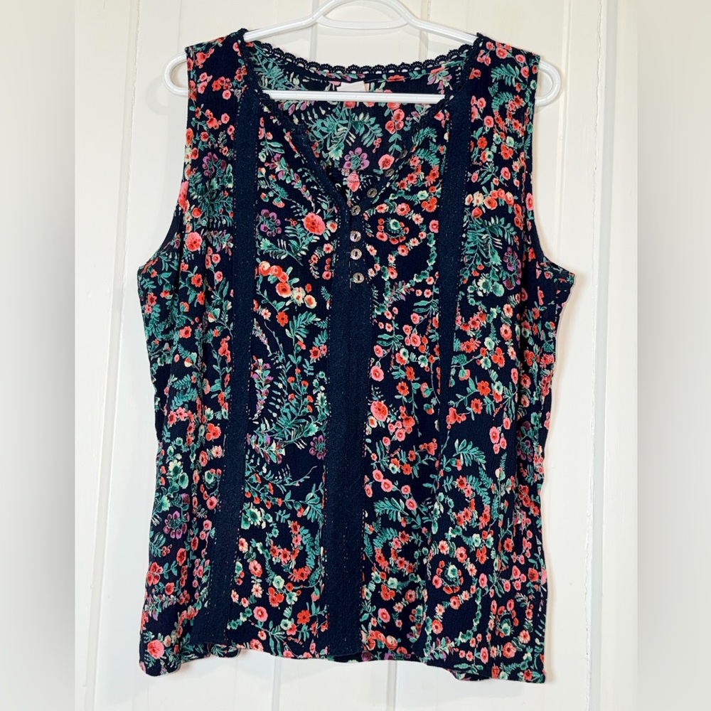 Women's XL Bila Floral Sleeveless Blouse flower cottagecore boho lace